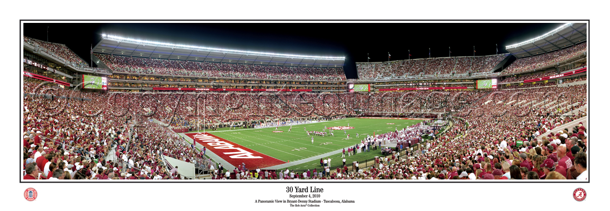 "30 Yard Line" Alabama at Bryant Denny Stadium Panoramic Poster